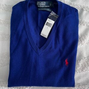 Ralph Lauren Men's V-Neck Sweater in Rich Blue